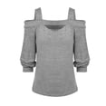 thumbnail image 3 of QELUSQELUS Women Blouse Cold Shoulder Long Sleeve Hollow Hole Solid Holiday Top, 3 of 4