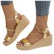 thumbnail image 3 of Bmisegm Ladies Summer Casual Shiny Leather Solid Colour Slope Heel Buckle Beach Large Size Sandals Sandals Women Summer Gold 9, 3 of 9