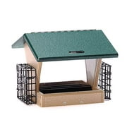 Birds Choice SN200-S Two-Sided Hopper Feeder, Recycled Bird Feeder w/ Two Suet Cages, Medium, Taupe/Green