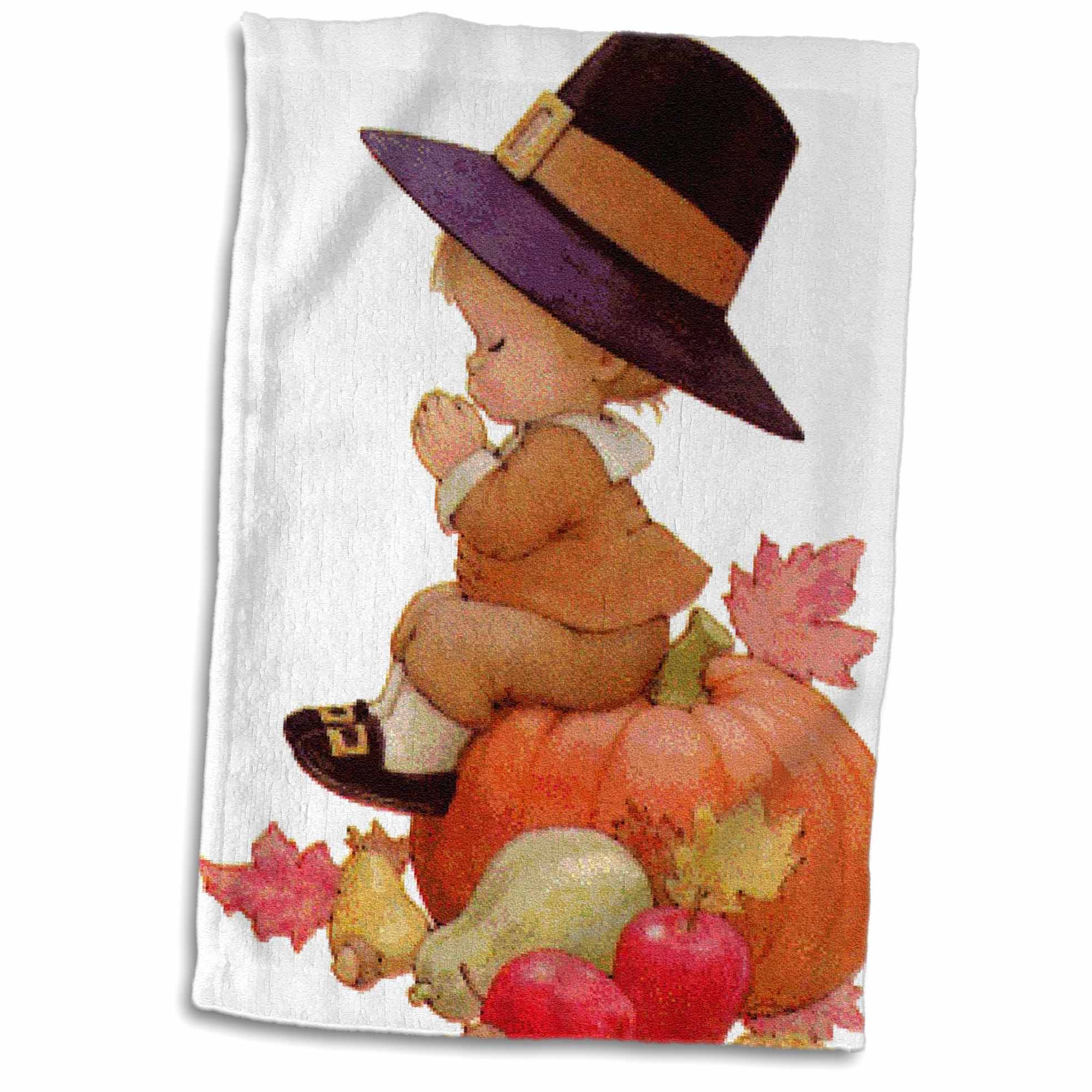 3dRose Vintage Pilgrim Boy on Pumpkin Towel