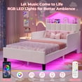 thumbnail image 5 of Afuhokles Twin Size Bed Frame with LED Lights and Charging Station, Velvet Upholstered Platform Bed with Safety Guardrail,Headboard, Pink, 5 of 8