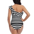 thumbnail image 5 of Sikiie Black And White Stripes Print Women One Piece Swimsuits Tummy Control One Shoulder Bathing Suits Ruffle Swimwear, From S to XXL-XX-Large, 5 of 6