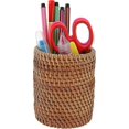 thumbnail image 4 of 2 Pack Rattan Pencil Holder, Handmade Wicker Pen Cup Makeup Brushes Holder, Pen Container Box, 4 of 5