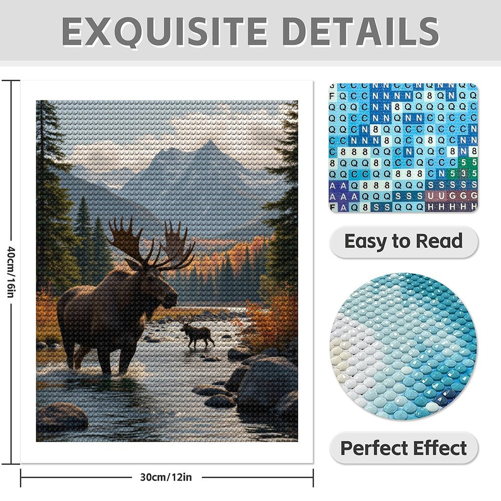 Diamond Art Kits for Adults - 5d Moose In Mountain Stream Autumn Diamond Painting for Adults, Diamond Art for Adults Beginners, Diamond Painting Kits for Adults for Home Wall Decor