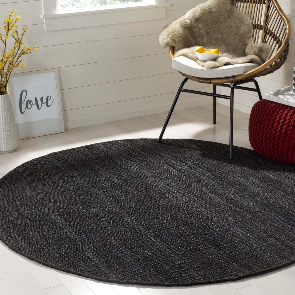SAFAVIEH Natural Fiber Clara Braided Jute Area Rug, Black, 4' x 4' Round