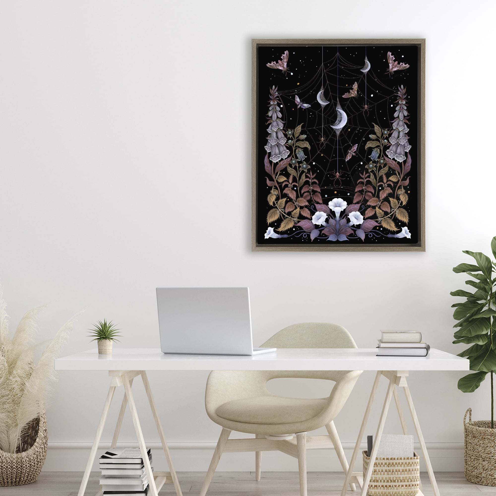 Stupell Industries Witch Garden with Spider Webs Brown Framed Floater Canvas Wall Art, design by Episodic Drawings