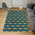 thumbnail image 2 of Sea Animals Turkish Area Rug, Sharks Swimming Horizontal Silhouettes Powerful Dangerous Wild Life, Carpet for Living Room Decor, 2.6' x 5', Marigold and Night Blue, by Ambesonne, 2 of 4