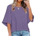 thumbnail image 2 of Summer Oversize Women Solid Color Half Sleeve Loose Shirt Tee Casual Tops, 2 of 4