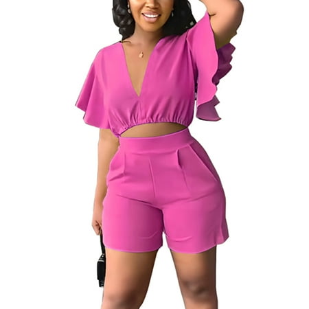 

Avamo Ladies Lounge Sets Elastic Waist Loungwear High Waisted Sleepwear Women Casual Pajamas Summer 2 Piece Outfits Rose Red 2XL