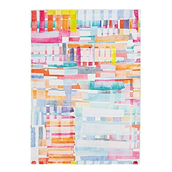 Linon Motif Printed Faux Rabbit Swatch Pink Blue 5x7, Rug