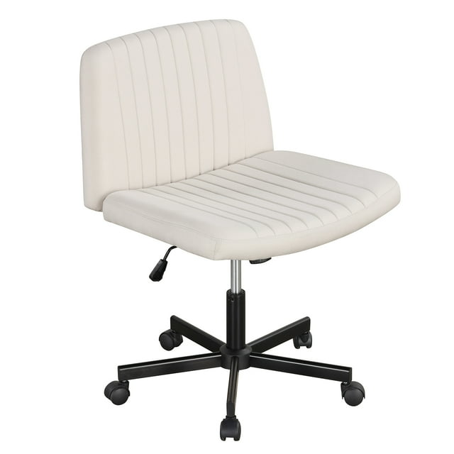 Gymax Criss Cross Chair No Wheels w/Soft-Padded Wide Seat Adjustable Height Modern Beige