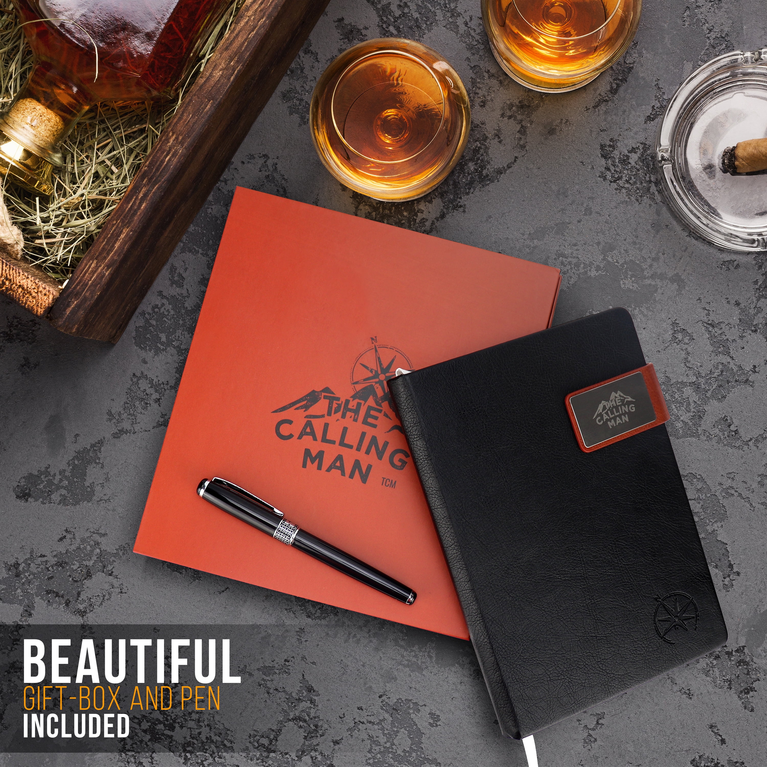 The Calling Man Daily Gratitude and Productivity Mindset Leather Journal For Men, 90 Day Guided 5 Minute Journal with Challenges of the Masculine Archetypes: King, Magician, Warrior, and Lover