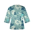 thumbnail image 4 of AOOCHASLIY Clothes Trendy Women Tops Women Loose 3/4 Sleeves T-shirt V Neck Blouse Casual Fashion Printed Tops, 4 of 5