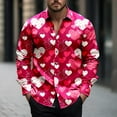 thumbnail image 2 of SERTG Mens Valentine's Day Fashion Print Shirt Lapel Long Sleeve Button Down Collar Casual Breathable Soft Tops(White#1,M), 2 of 5