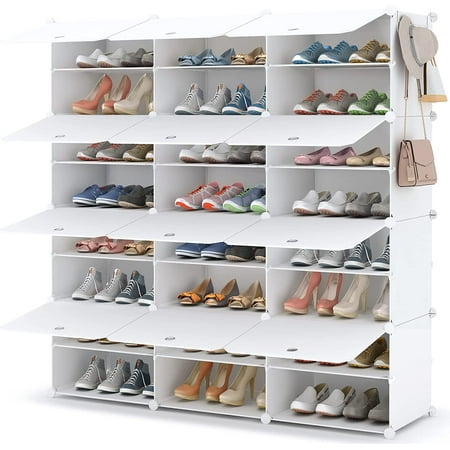 

Goorabbit Portable Shoe Rack Organizer 8-Tier Portable 48 Pair Shoe Rack Organizer 24 Grids Tower Shelf Storage Cabinet Stand Expandable For Heels Boots Slippers White