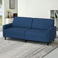 thumbnail image 1 of Linen Fabric Sofa with Adjustable Backrest, Convertible Loveseat Sofa with Wooden Legs, Modern Couch Bed For Living Room, Apartment, Office, Blue, 1 of 7