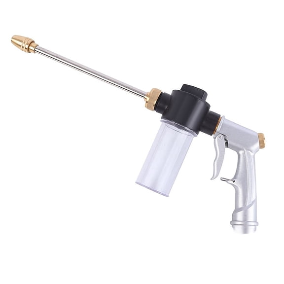 Metal Garden Hose Nozzle Spray Gun with Soap Dispenser, 6-Way Adjustable Brass Spray Pattern, High Pressure Foam Cannon for Car Wash, Pet Bathing, Lawn Watering