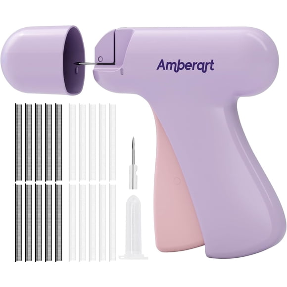 Stitch Gun for Clothes, Handheld Quick Clothing Fixer, Mini Clothing Sewing Kit, Includes Tool, Needle, and 1000 Black Fasteners & 1000 White Fasteners (Purple)