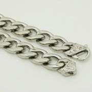 QQTDFG 15mmCurb Cuban Link Chain Heavy 316L Stainless Steel Silver Mens Necklace 7-40-38inch