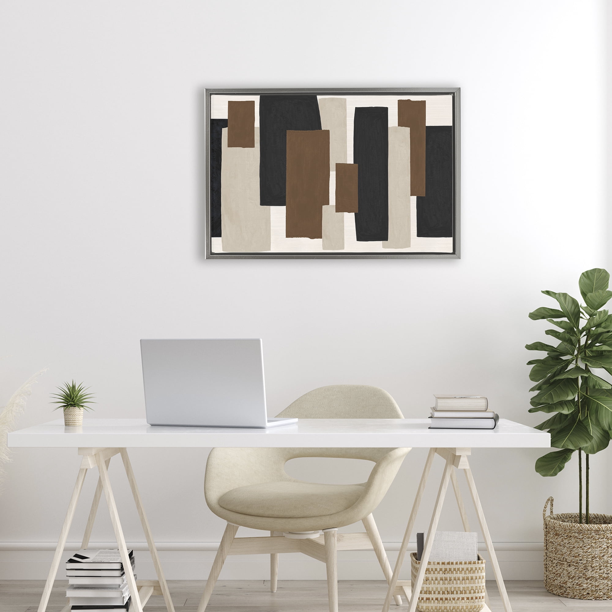 Stupell Industries Minimal Vertical Blocks in Earth Tones Gray Framed Floater Canvas Wall Art, design by Janet Tava