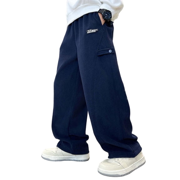 NAISIBABY Sweatpants for Boys 10T, Baggy Fit Elastic Waist Wide Leg Kids Fall Winter Corduroy Casual Pants Navy (5-15T)