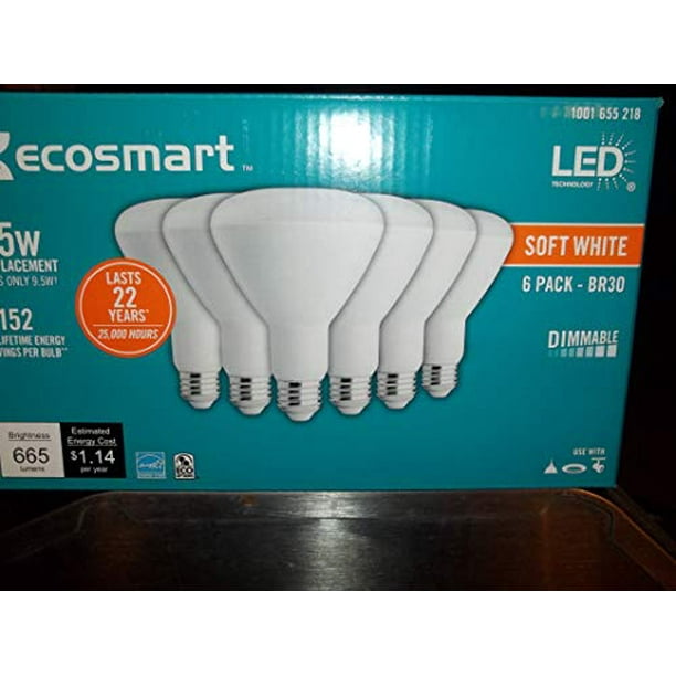 Ls EcoSmart 65W Equivalent Soft White (2700K) BR30 LED Light Bulb (6