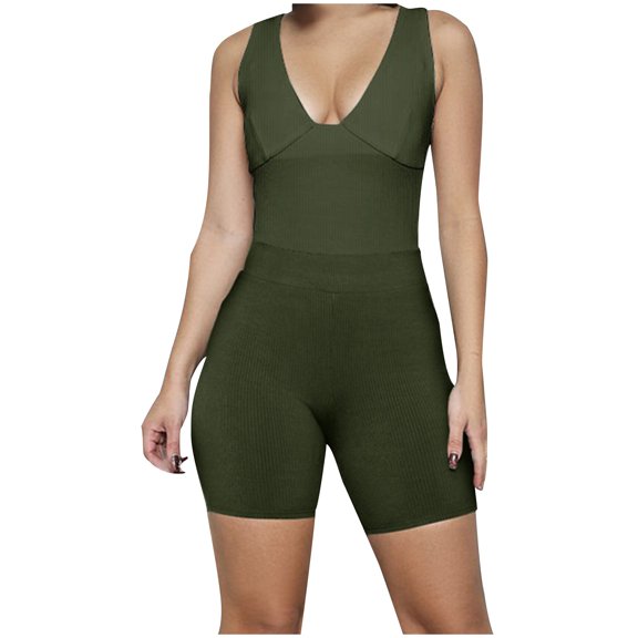 REORIAFEE Women's Casual 2 Piece Outfits Workout Running Set Vacation Outfits Women Fashion Summer V Neck Sleeveless Casual Comfy Party Shirts Sets Army Green L