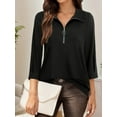thumbnail image 2 of Weardear Womens 3/4 Sleeve Tops Dressy Casual Summer Polo Shirts Zipper Collar V Neck Work Blouses, 2 of 5