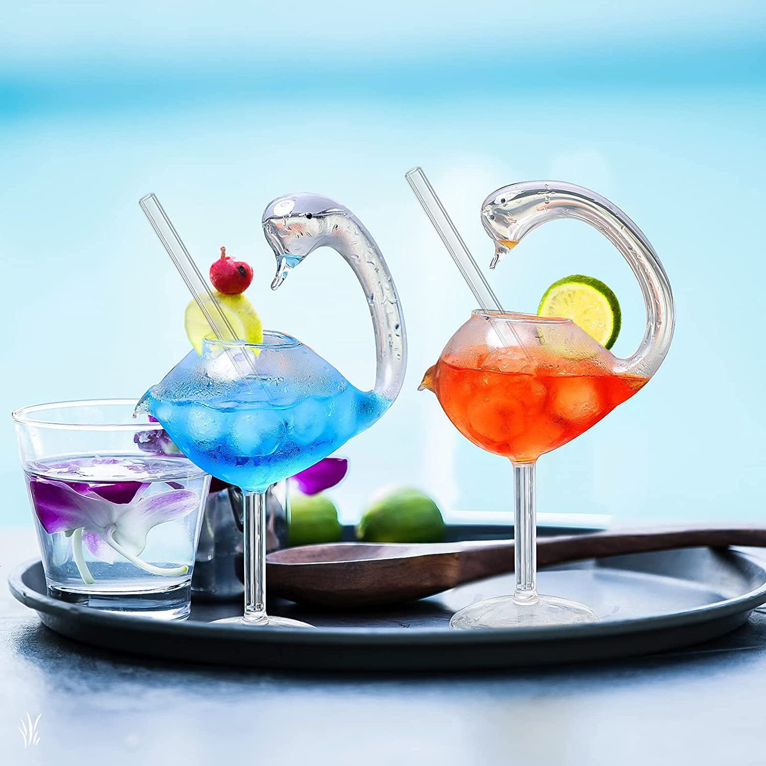 Aosijia 2 Pack Wine Glass Cup with Built-in Straw Creative Fancy Fun Cocktail  Glasses for Juice Wine 