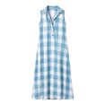 thumbnail image 7 of Women Summer Sleeveless Plaid Maxi Dress Lapel Collar Half-Button Side Pockets Loose Beach Vacation Outfit Light Blue XL(XL), 7 of 7