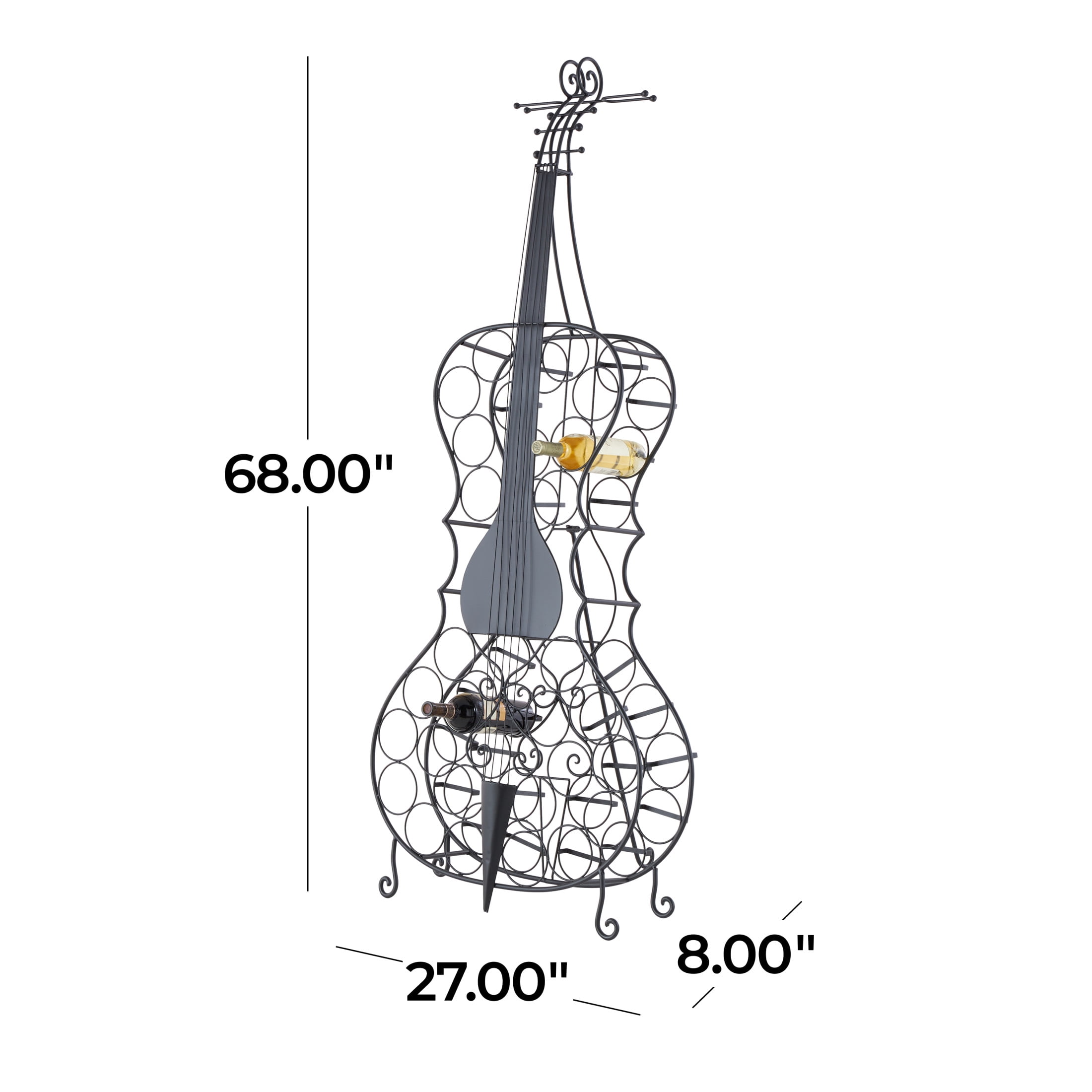 DecMode 27" x 68" Black Metal 26 Bottle Cello Instrument Standing Wine Rack, 1-Piece