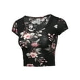 thumbnail image 2 of A2Y Women's Basic Solid Printed Scoop Neck Cap Sleeve Fitted Crop Rayon Top Tee Shirt Black Coral M, 2 of 4