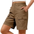 thumbnail image 5 of Hearthz Women Cargo Shorts High Waisted Wide Leg Womens Bermuda Shorts Baggy Athletic Cycling Shorts Women with Pocket Brown XL, 5 of 6