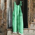 thumbnail image 2 of Feancey Linen Overalls for Women Loose Fit Sleeveless Plus Size Jumpsuits Summer Casual Plaid Rompers Adjustable Strap Bib Overall with Pockets Mint Green 3XL, 2 of 6