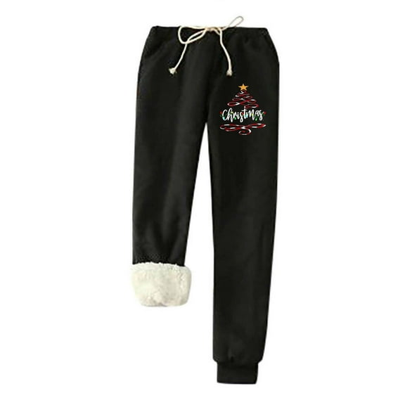 Honeeladyy Womens Fleece Athletic Sweatpants,Winter Warm Sherpa Lined Joggers Thick Print Pants for Outdoor Valentine's Day Gift