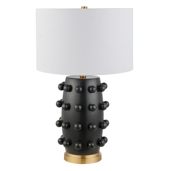 Evelyn&Zoe Farrington 26" Tall Ceramic Table Lamp with Fabric Shade, Matte Black/White