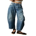 thumbnail image 1 of QJUHUNG Women  Loose Jeans Solid Color Mid-Rise Barrel Denim Pants, 1 of 6