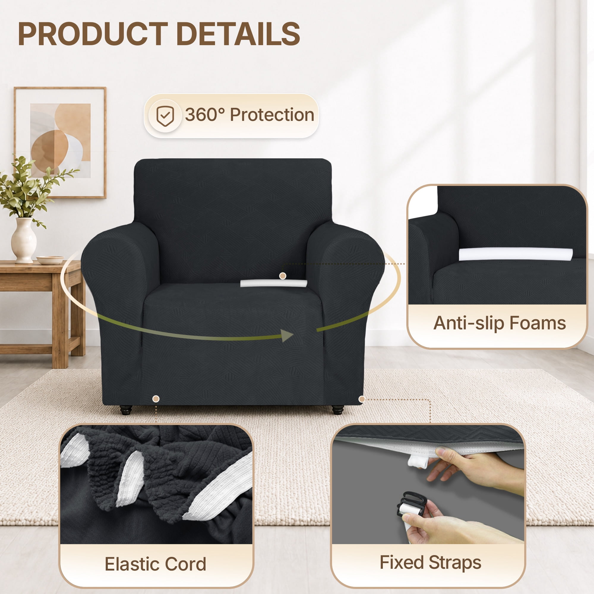 JIATER 1-Piece Sofa Cover Stretch Couch Cover Washable Sofa Slipcover Furniture Protector for Loveseat Sofa,Dark Gray