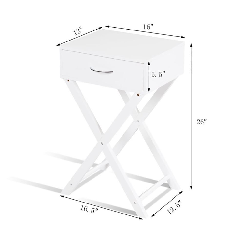 Finihen X-Shape End Table, Design Sofa Side Table with X-Shape Drawer, Sofa Side Table, Bed Side Table, for Living Room, Bedroom, White