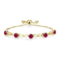 Gem Stone King 18K Yellow Gold Plated Silver Round Red Created Ruby and White Moissanite Tennis Bracelet for Women (5.04 Cttw, Fully Adjustable up to 8 inch)