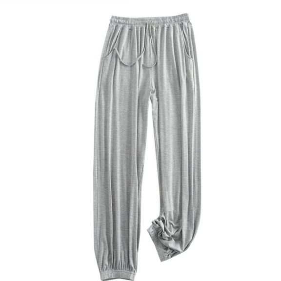 LLYwey Womens Ankle Pants Women's Fashion Sport Relaxed Loose Elastic Waist Long Sweatpants Solid Color Bound Feet Female Pants Long Pant Style H504 Gray M