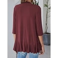 thumbnail image 4 of Luxtrada Women Open Front Cardigan Solid 3/4 Sleeve Loose Collar Draped Ruffles Cardigan (Red,M), 4 of 4
