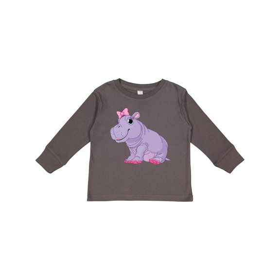 Inktastic Cute Purple Hippo Girls Long Sleeve Toddler T-Shirt