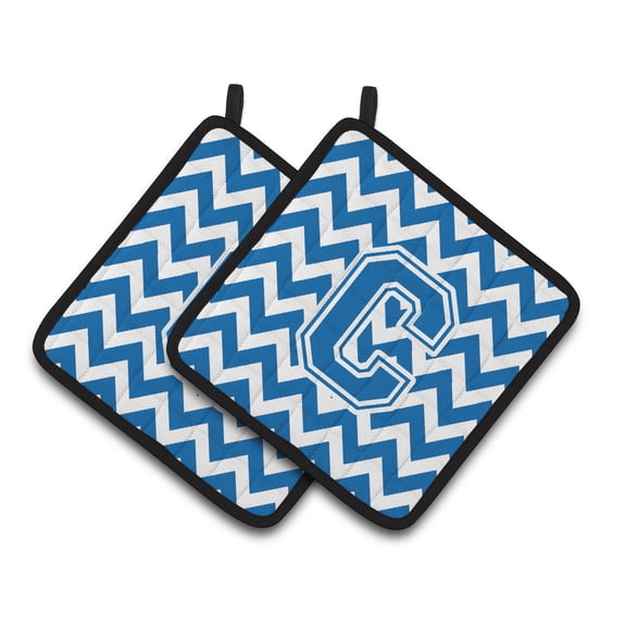 Carolines Treasures CJ1056-CPTHD Letter C Chevron Blue and White Pair of Pot Holders, 7.5HX7.5W, multicolor