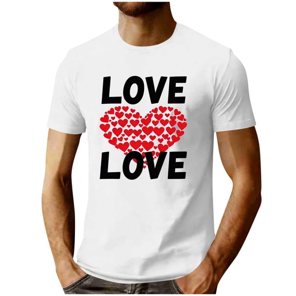 biudgviw Valentines Day Shirt for Men Soft Crewneck Short Sleeve T-Shirts Heart Print Casual Fitness Workout Tops M-XXXL