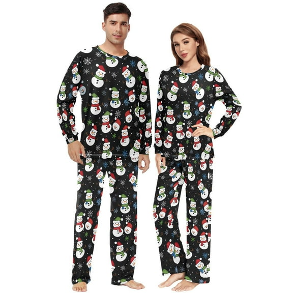 Matching Pajamas for Couples Snowflakes Snowman His and Hers Pajamas Sets Soft Long Sleeve Sleepwea