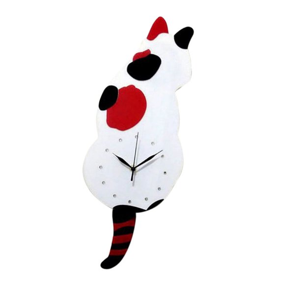 3D Tail Wagging Cat Dog Wall Clock Silence Clock Clock Pendulum Wall Clock Bedroom Home Decoration Spotted Cat