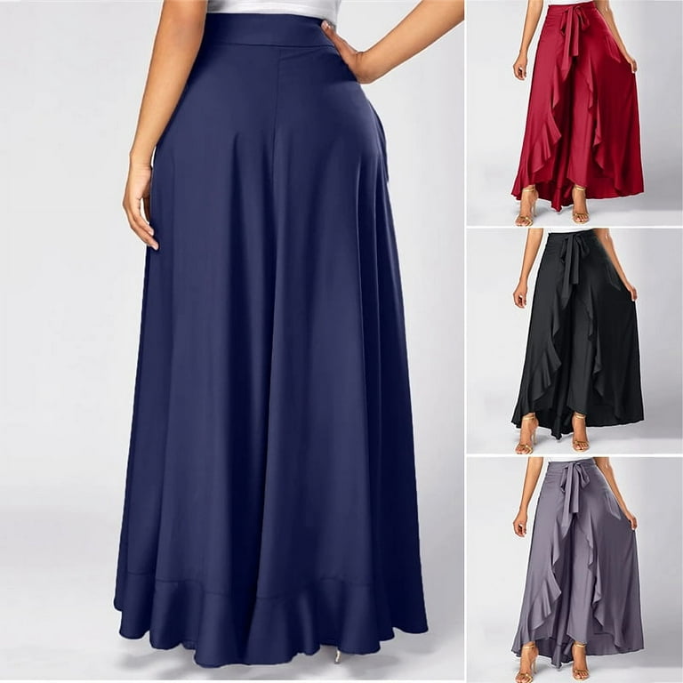 Women's Ruffle Pants High Waist Trousers Casual Beach Overlay Pant Skirts  Skirts for Women XL Red 