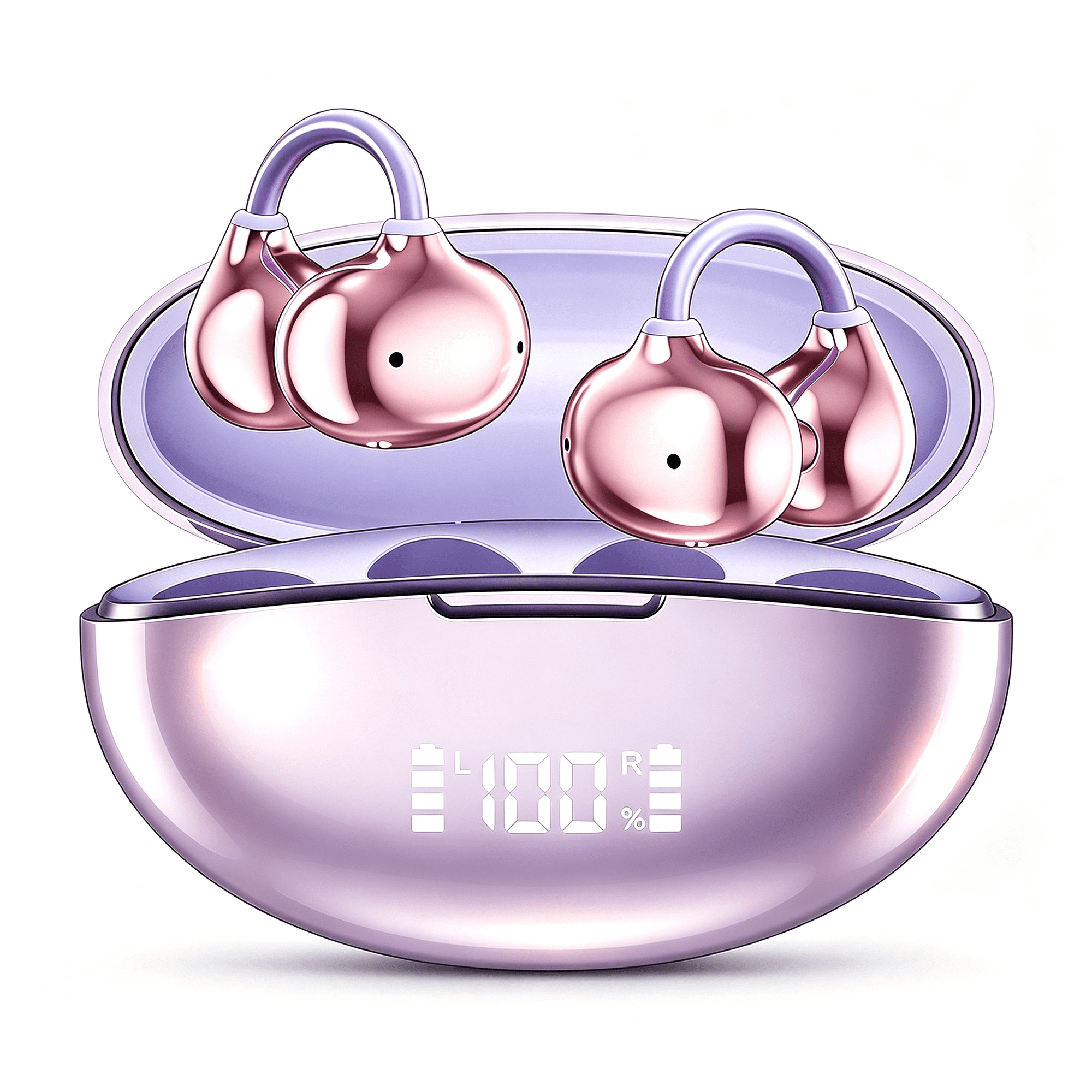 Wireless Clip-On Earbuds, Bluetooth 6.0 Open Ear Earbuds with 70H Playtime, LED Display with IPX7 Waterproof, Secure Fit for Running/Workout