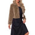 thumbnail image 4 of Abrigo de piel sintética elegante Inspire Chic para mujer, chaqueta corta con botones a presión, abrigo de invierno esponjoso, talla XS, color caqui, 4 of 6